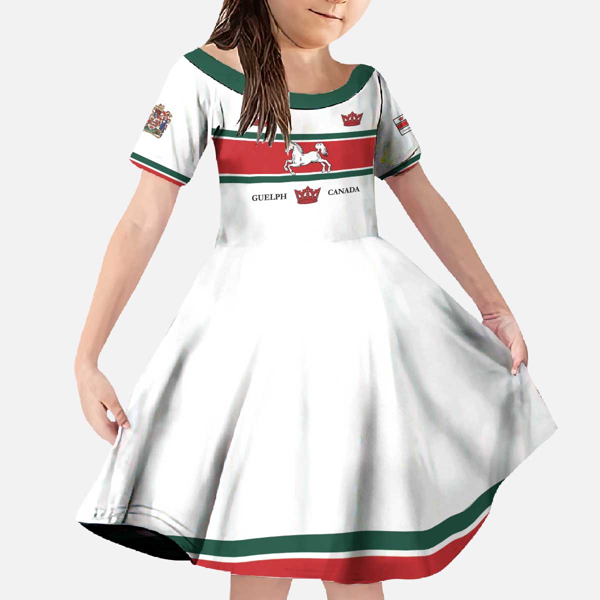 Personalised Canada Guelph Family Matching Off The Shoulder Long Sleeve Dress and Hawaiian Shirt The Royal City Simple Style