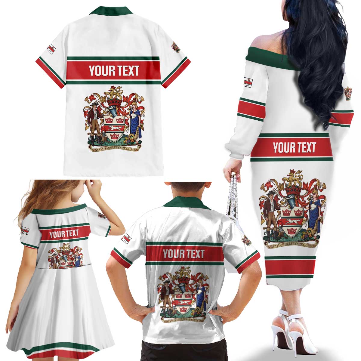 Personalised Canada Guelph Family Matching Off The Shoulder Long Sleeve Dress and Hawaiian Shirt The Royal City Simple Style