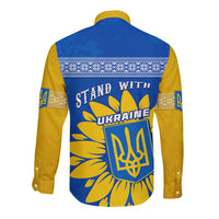 Ukraine Long Sleeve Button Shirt Ukrainian Coat Of Arms With Sunflower - Wonder Print Shop