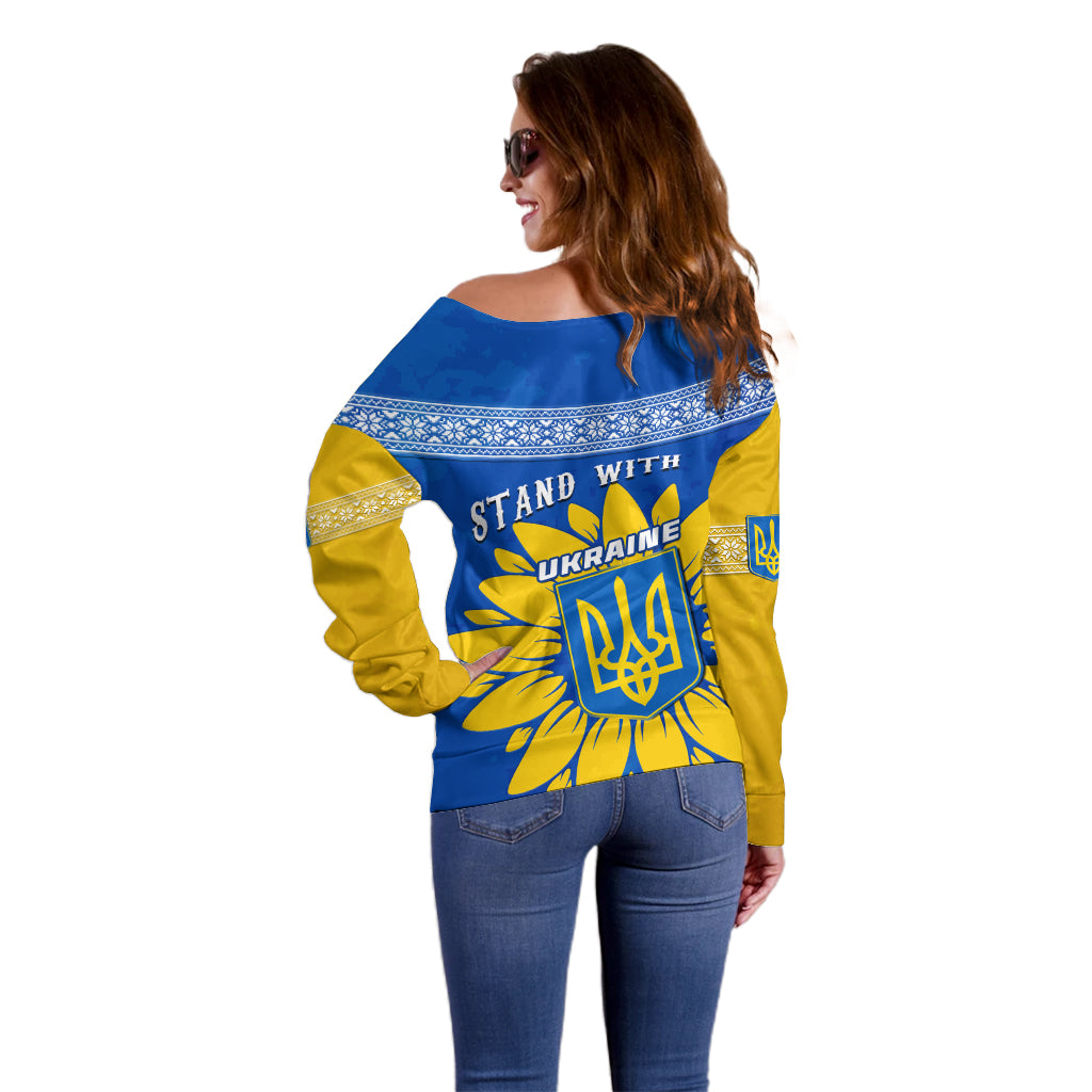 Ukraine Off Shoulder Sweater Ukrainian Coat Of Arms With Sunflower - Wonder Print Shop