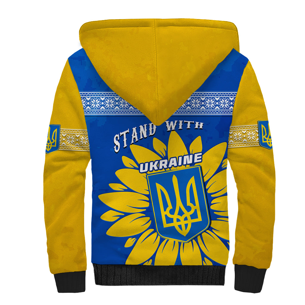 Ukraine Sherpa Hoodie Ukrainian Coat Of Arms With Sunflower - Wonder Print Shop