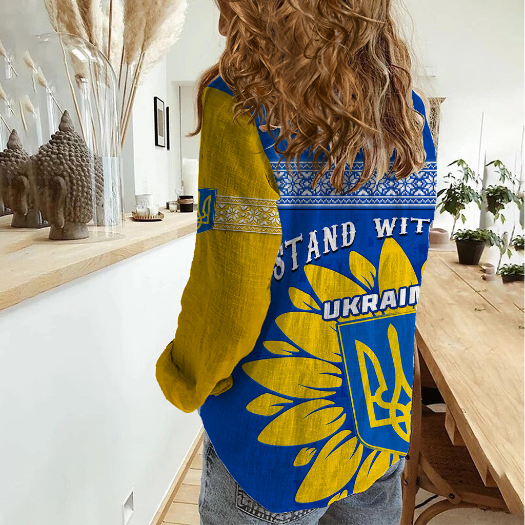 Ukraine Women Casual Shirt Ukrainian Coat Of Arms With Sunflower - Wonder Print Shop