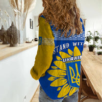 Ukraine Women Casual Shirt Ukrainian Coat Of Arms With Sunflower - Wonder Print Shop