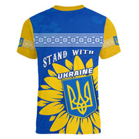 Ukraine Women V Neck T Shirt Ukrainian Coat Of Arms With Sunflower - Wonder Print Shop