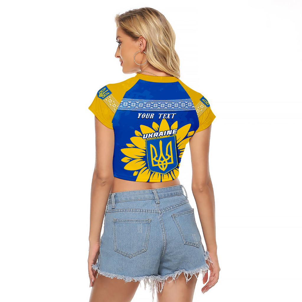 Personalised Ukraine Raglan Cropped T Shirt Ukrainian Coat Of Arms With Sunflower - Wonder Print Shop