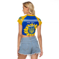 Personalised Ukraine Raglan Cropped T Shirt Ukrainian Coat Of Arms With Sunflower - Wonder Print Shop