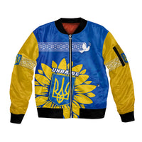 Personalised Ukraine Sleeve Zip Bomber Jacket Ukrainian Coat Of Arms With Sunflower - Wonder Print Shop