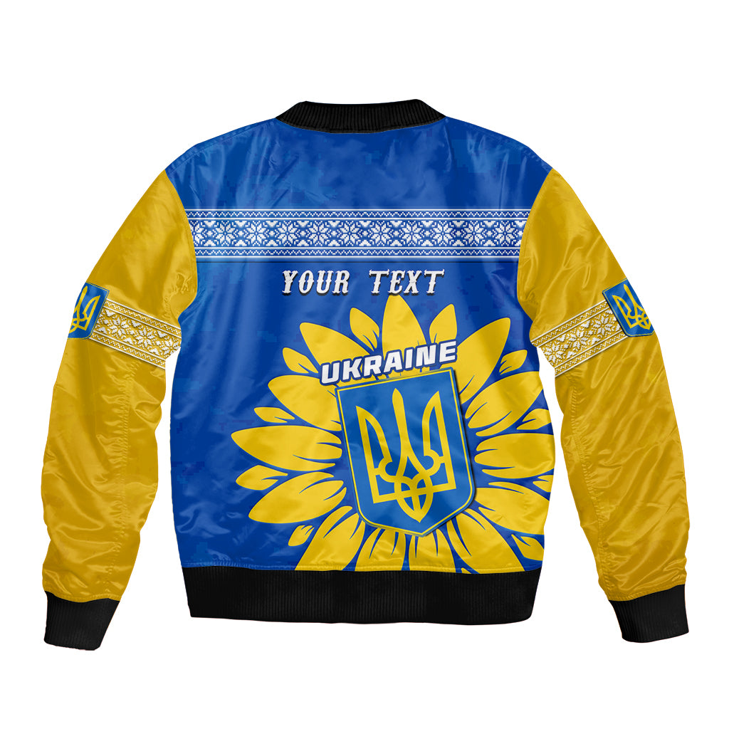 Personalised Ukraine Sleeve Zip Bomber Jacket Ukrainian Coat Of Arms With Sunflower - Wonder Print Shop