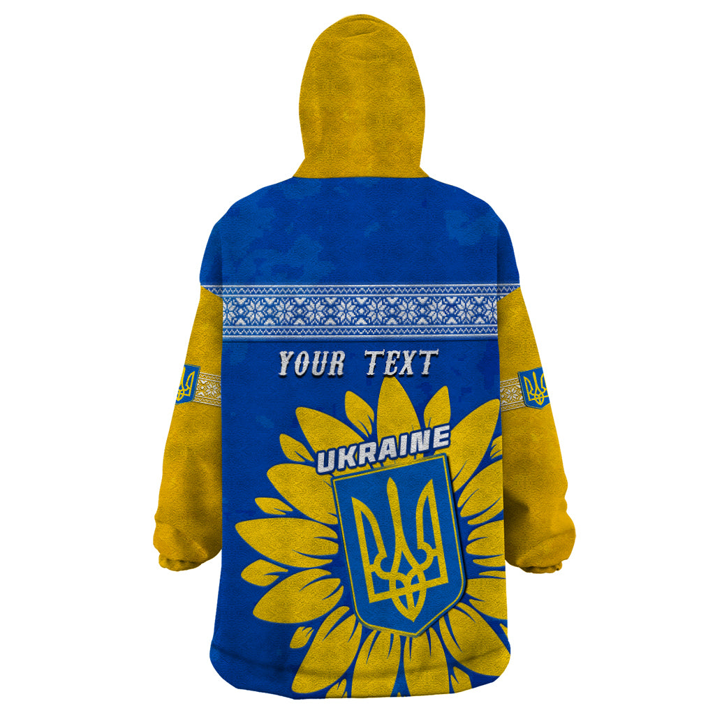 Personalised Ukraine Wearable Blanket Hoodie Ukrainian Coat Of Arms With Sunflower - Wonder Print Shop