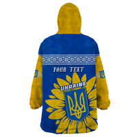 Personalised Ukraine Wearable Blanket Hoodie Ukrainian Coat Of Arms With Sunflower - Wonder Print Shop