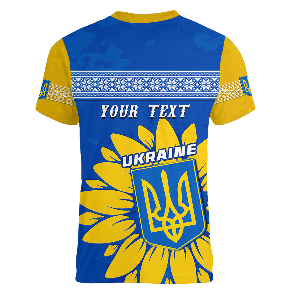 Personalised Ukraine Women V Neck T Shirt Ukrainian Coat Of Arms With Sunflower - Wonder Print Shop
