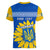 Personalised Ukraine Women V Neck T Shirt Ukrainian Coat Of Arms With Sunflower - Wonder Print Shop