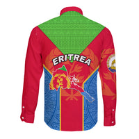 Eritrea Long Sleeve Button Shirt Eritrean Emblem Flag Mix African Pattern - Wonder Print Shop