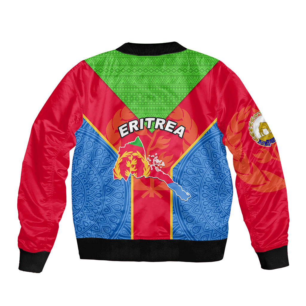 Eritrea Sleeve Zip Bomber Jacket Eritrean Emblem Flag Mix African Pattern - Wonder Print Shop