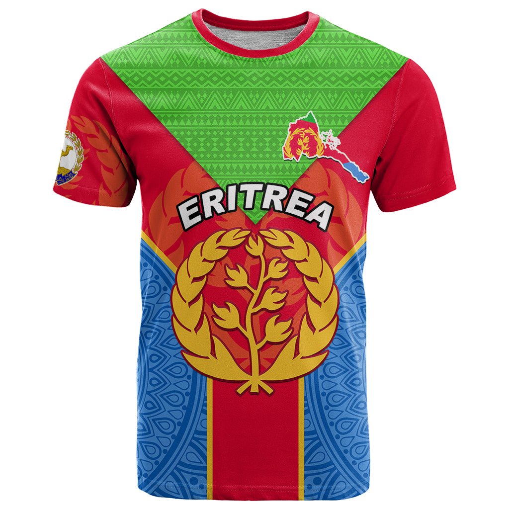 Eritrea T Shirt Eritrean Emblem Flag Mix African Pattern - Wonder Print Shop