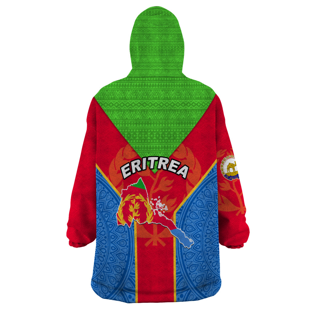 Eritrea Wearable Blanket Hoodie Eritrean Emblem Flag Mix African Pattern - Wonder Print Shop