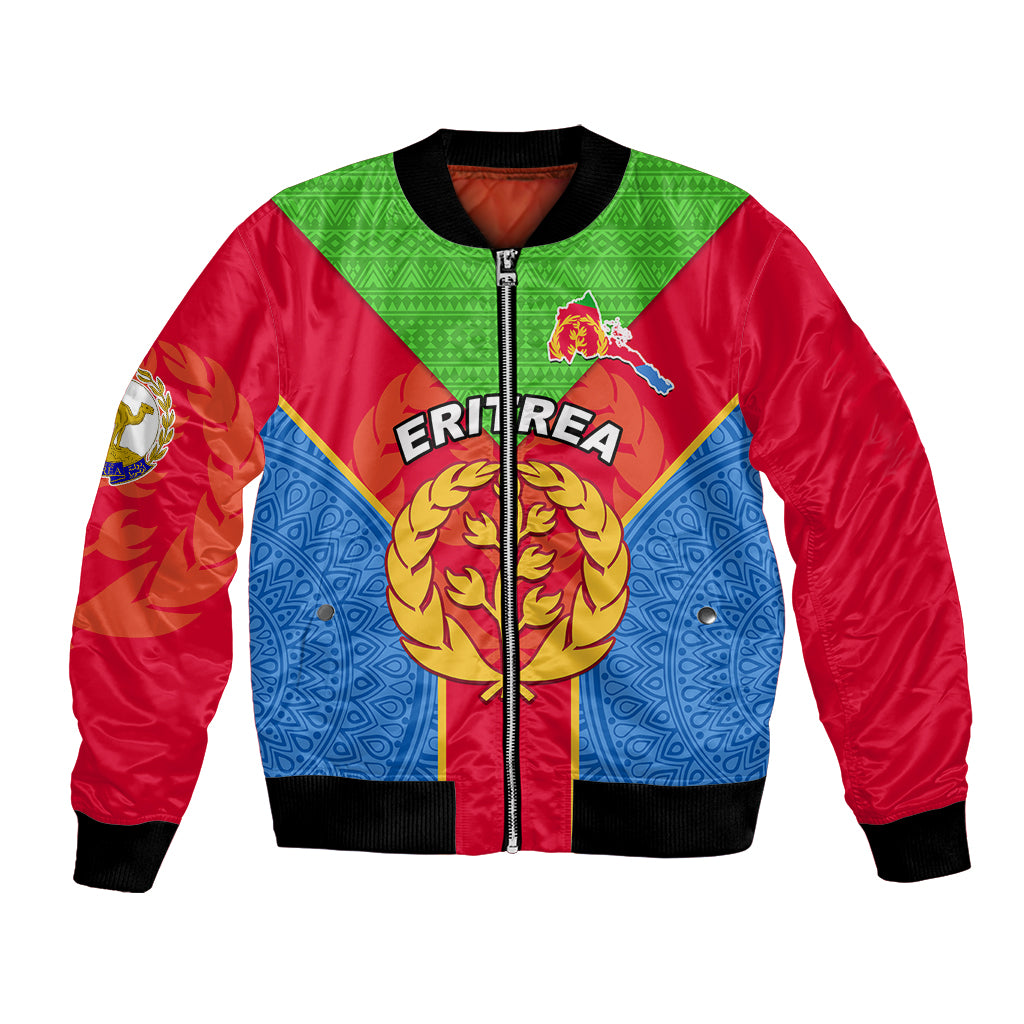 Custom Eritrea Bomber Jacket Eritrean Emblem Flag Mix African Pattern - Wonder Print Shop
