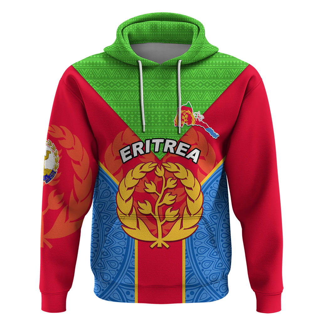 Custom Eritrea Hoodie Eritrean Emblem Flag Mix African Pattern - Wonder Print Shop
