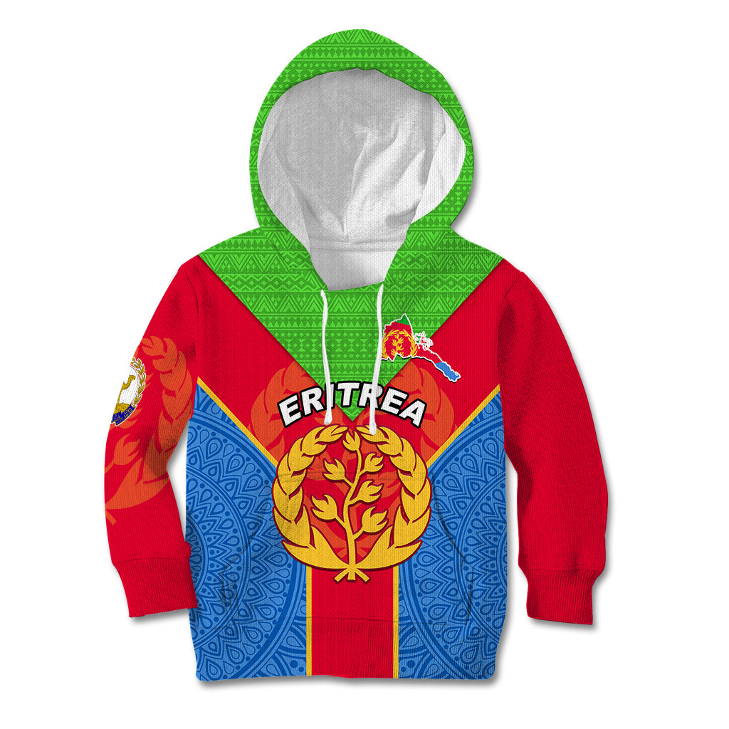 Custom Eritrea Kid Hoodie Eritrean Emblem Flag Mix African Pattern - Wonder Print Shop