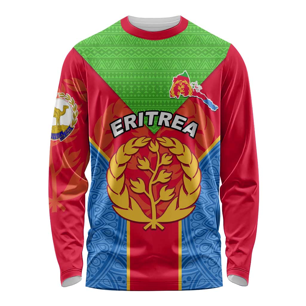 Custom Eritrea Long Sleeve Shirt Eritrean Emblem Flag Mix African Pattern LT01