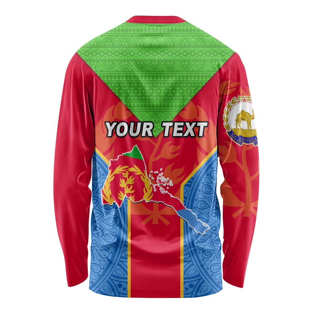 Custom Eritrea Long Sleeve Shirt Eritrean Emblem Flag Mix African Pattern LT01