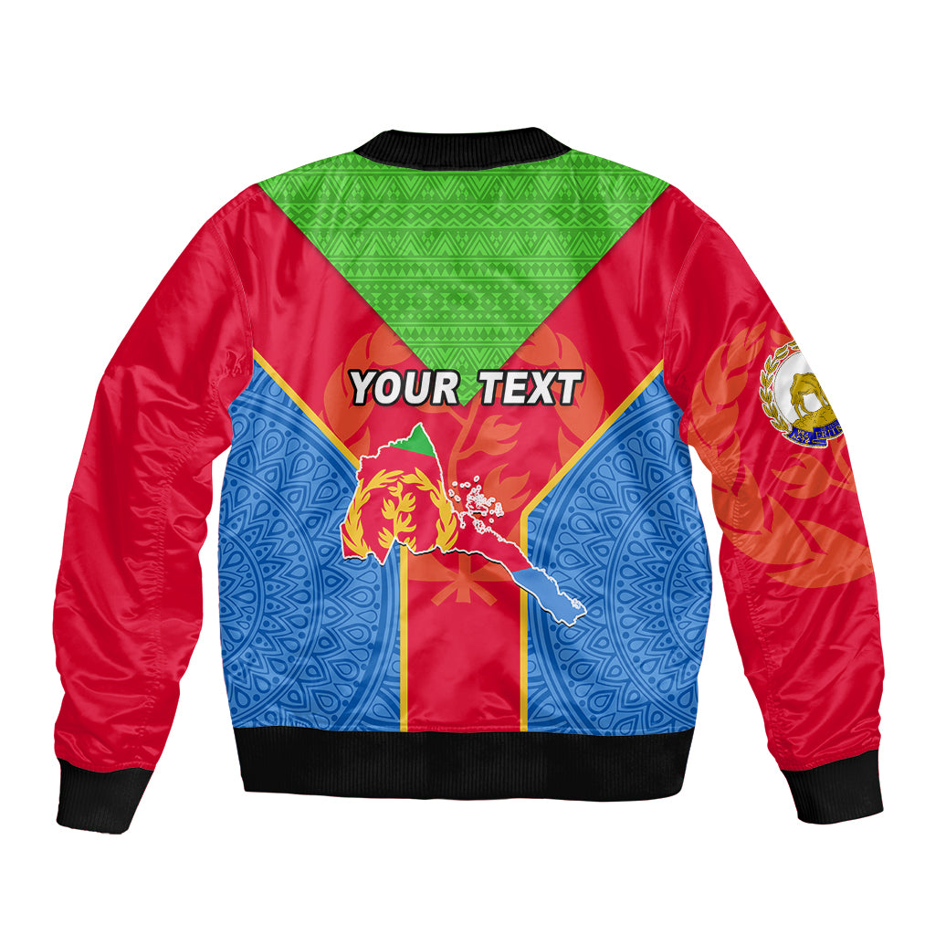 Custom Eritrea Sleeve Zip Bomber Jacket Eritrean Emblem Flag Mix African Pattern - Wonder Print Shop