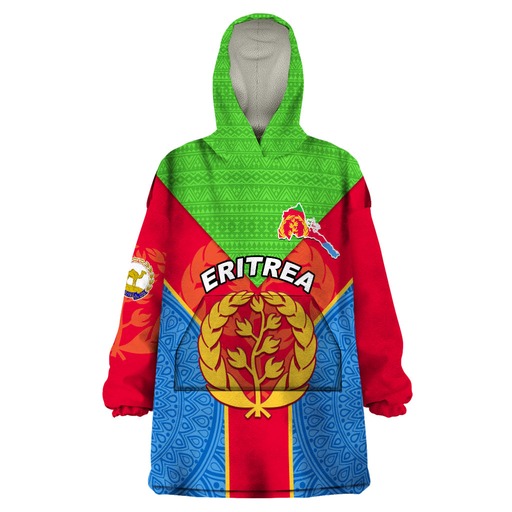 Custom Eritrea Wearable Blanket Hoodie Eritrean Emblem Flag Mix African Pattern - Wonder Print Shop