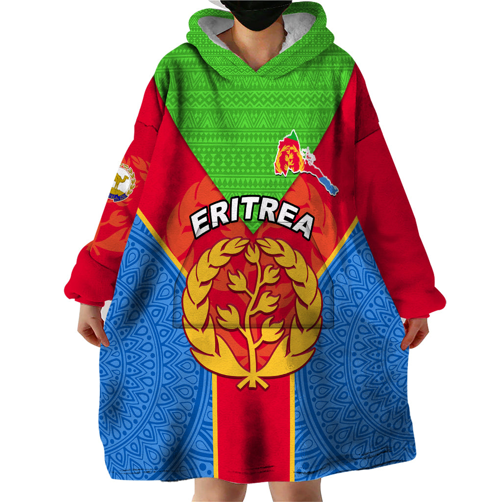 Custom Eritrea Wearable Blanket Hoodie Eritrean Emblem Flag Mix African Pattern - Wonder Print Shop