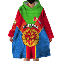 Custom Eritrea Wearable Blanket Hoodie Eritrean Emblem Flag Mix African Pattern - Wonder Print Shop