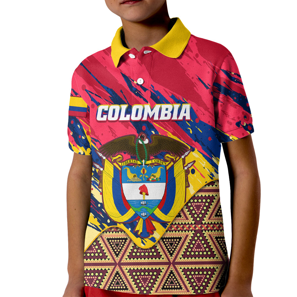 Colombia Kid Polo Shirt Colombian Tribal Seamless Patterns - Wonder Print Shop