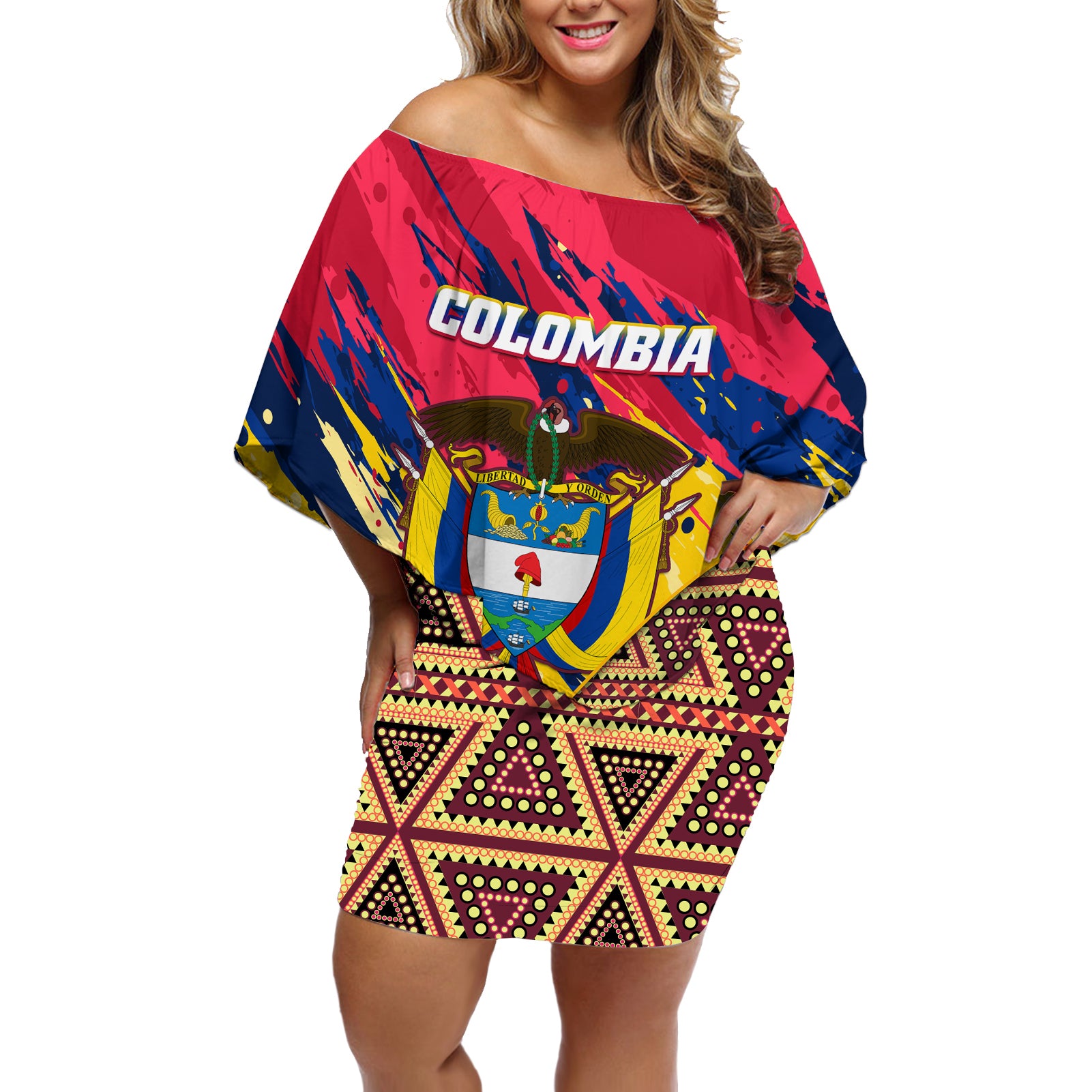 colombia-off-shoulder-short-dress-colombian-tribal-seamless-patterns