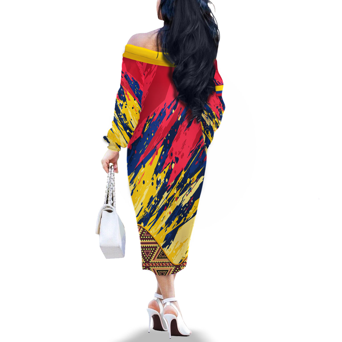Colombia Off The Shoulder Long Sleeve Dress Colombian Tribal Seamless Patterns - Wonder Print Shop