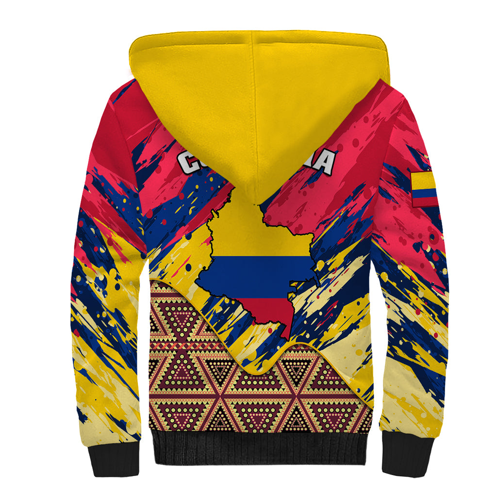 Colombia Sherpa Hoodie Colombian Tribal Seamless Patterns - Wonder Print Shop