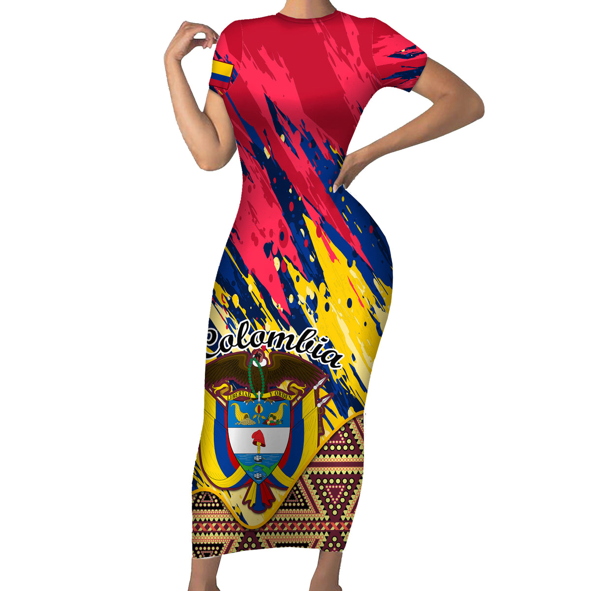 Colombia Short Sleeve Bodycon Dress Colombian Tribal Seamless Patterns - Wonder Print Shop