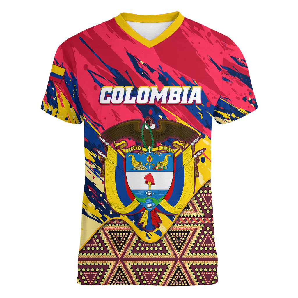 Colombia Women V Neck T Shirt Colombian Tribal Seamless Patterns - Wonder Print Shop
