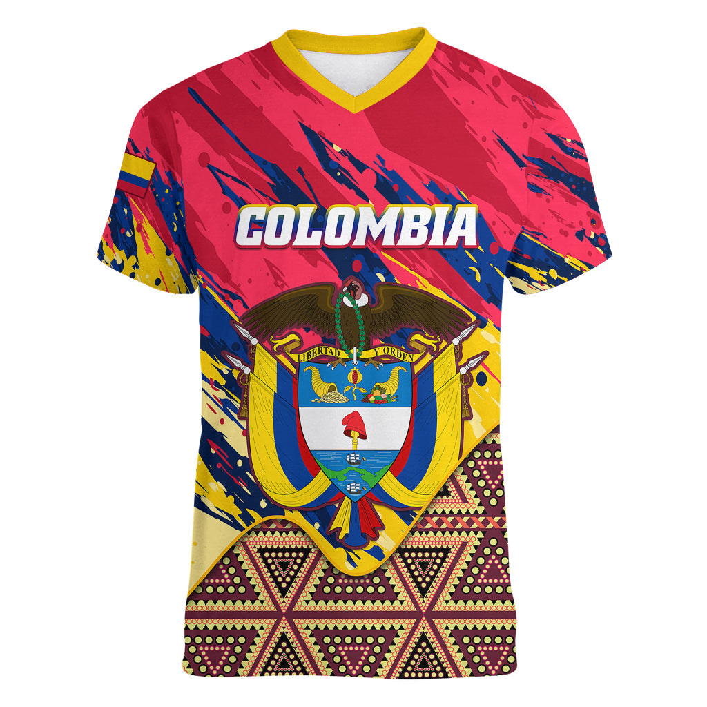 colombia-women-v-neck-t-shirt-colombian-tribal-seamless-patterns