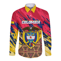 Personalised Colombia Long Sleeve Button Shirt Colombian Tribal Seamless Patterns - Wonder Print Shop