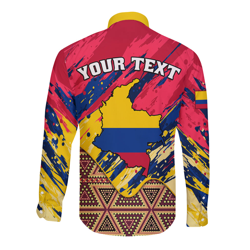 Personalised Colombia Long Sleeve Button Shirt Colombian Tribal Seamless Patterns - Wonder Print Shop