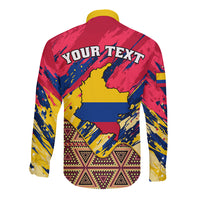 Personalised Colombia Long Sleeve Button Shirt Colombian Tribal Seamless Patterns - Wonder Print Shop