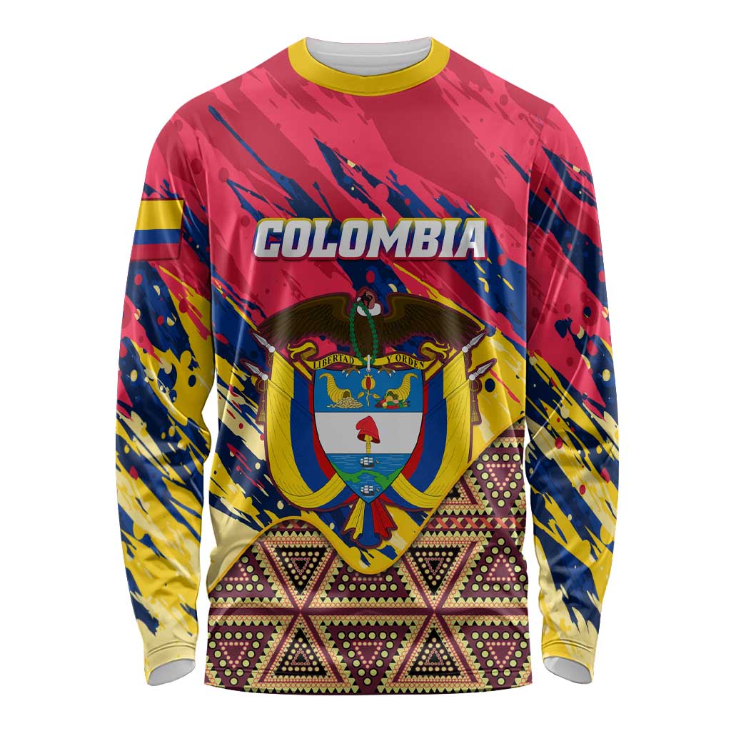 Personalised Colombia Long Sleeve Shirt Colombian Tribal Seamless Patterns LT01