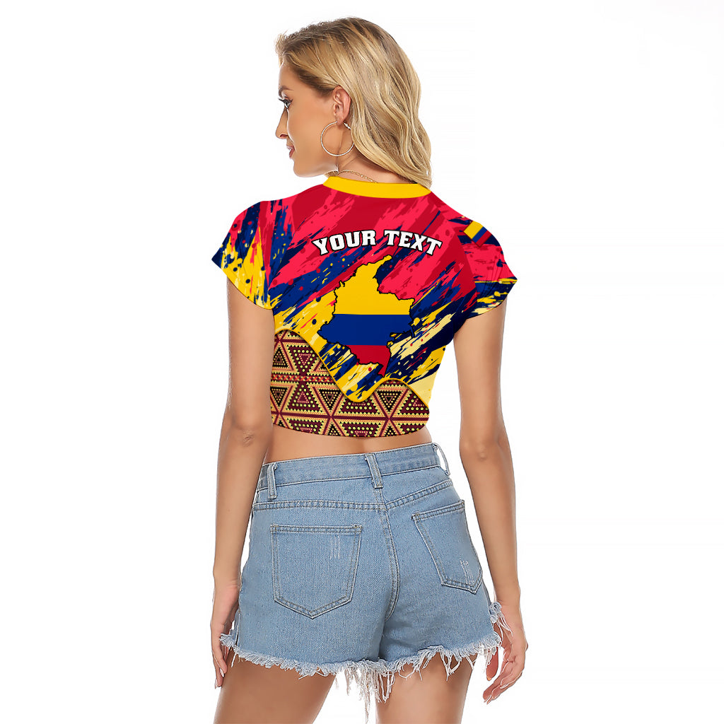 Personalised Colombia Raglan Cropped T Shirt Colombian Tribal Seamless Patterns - Wonder Print Shop