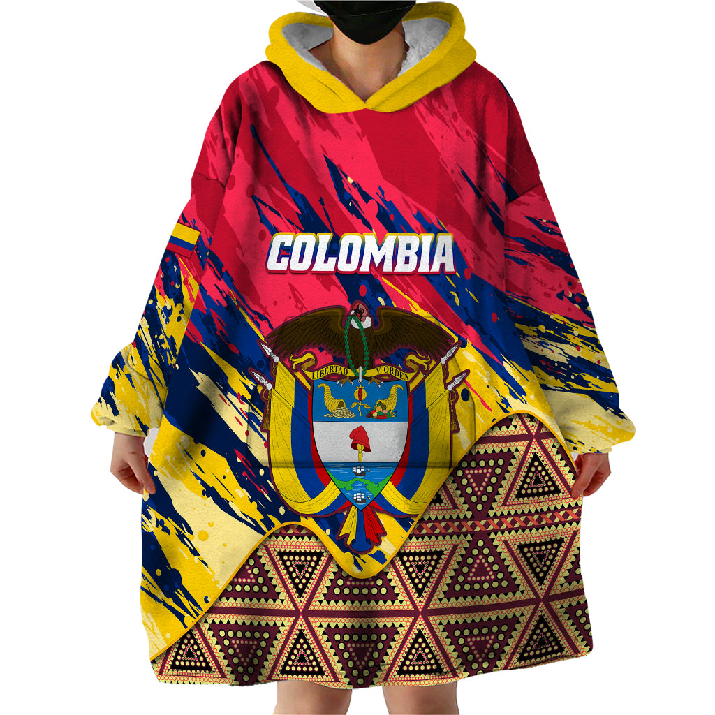 Personalised Colombia Wearable Blanket Hoodie Colombian Tribal Seamless Patterns - Wonder Print Shop