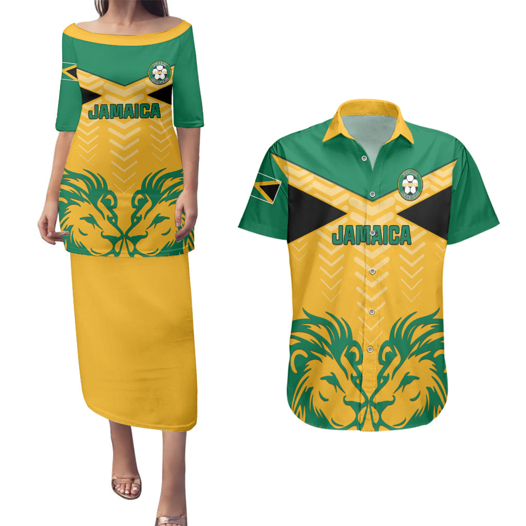 Jamaica Football Couples Matching Puletasi Dress and Hawaiian Shirt Reggae Girlz Lion Sporty Style - Wonder Print Shop