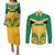 Jamaica Football Couples Matching Puletasi Dress and Long Sleeve Button Shirts Reggae Girlz Lion Sporty Style - Wonder Print Shop