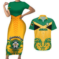 Jamaica Football Couples Matching Short Sleeve Bodycon Dress and Hawaiian Shirt Reggae Girlz Lion Sporty Style - Wonder Print Shop