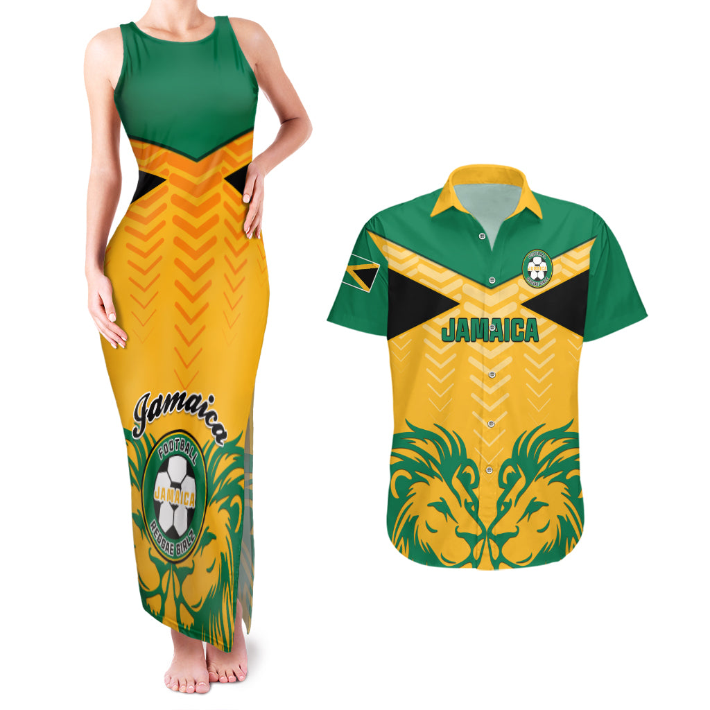 Jamaica Football Couples Matching Tank Maxi Dress And Hawaiian Shirt Reggae Girlz Lion Sporty Style - Wonder Print Shop