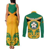 Jamaica Football Couples Matching Tank Maxi Dress and Long Sleeve Button Shirts Reggae Girlz Lion Sporty Style - Wonder Print Shop