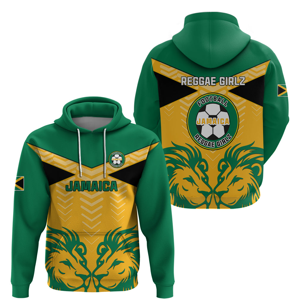 Jamaica Football Hoodie Reggae Girlz Lion Sporty Style - Wonder Print Shop
