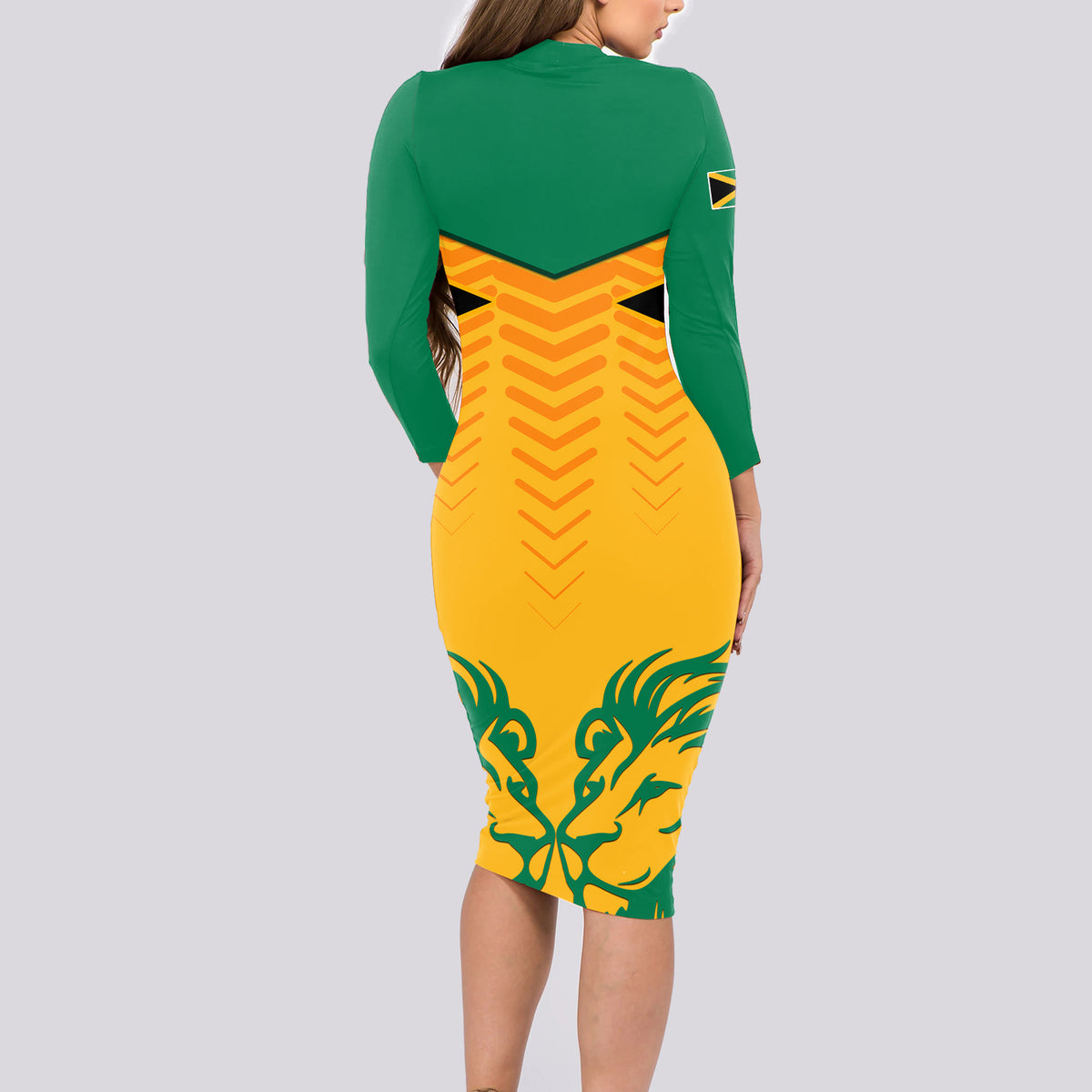 Jamaica Football Long Sleeve Bodycon Dress Reggae Girlz Lion Sporty Style - Wonder Print Shop