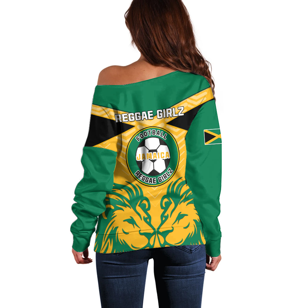Jamaica Football Off Shoulder Sweater Reggae Girlz Lion Sporty Style - Wonder Print Shop